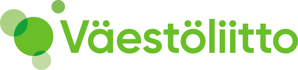Vihreä Väestöliiton logo, jossa nimen lisäksi neljä vihreää palloa